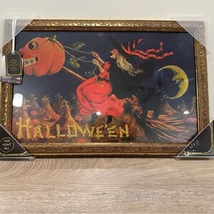 Halloween Marmont Hill framed art w/ glass glazing.  Flying witch.  12” x 18”